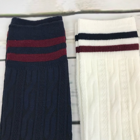 Sexy Striped Cable Knit Navy Over the Knee Socks - Picture 8 of 11